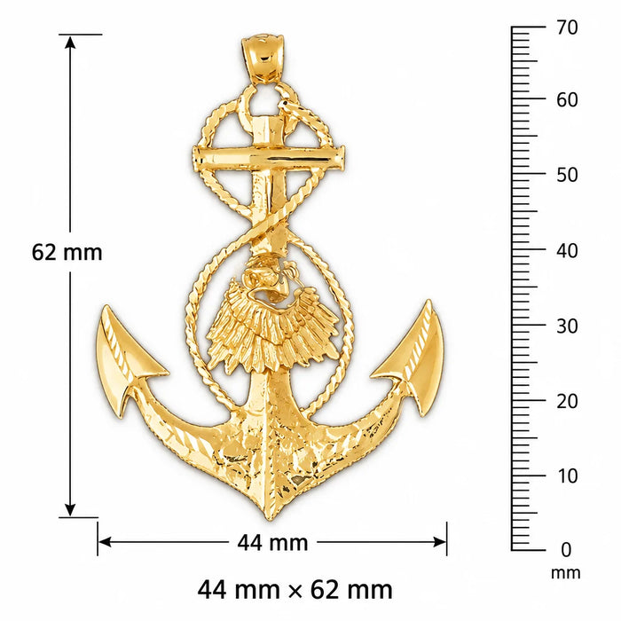 Eagle Head On Anchor Charm Pendant 14k Gold Yellow Gold 14k