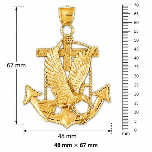 Eagle On Anchor Charm Pendant 14k Gold (22.5 Grams) Yellow Gold 14k