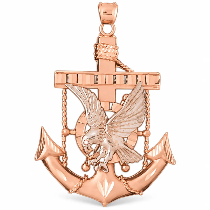 Eagle on Ancor Charm Pendant 14k Two Tone Yellow and White Gold (11.8 Grams) Rose Gold 14k