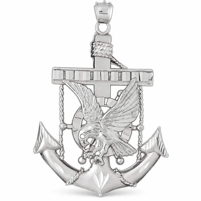 Eagle on Ancor Charm Pendant 14k Two Tone Yellow and White Gold (11.8 Grams) White Gold 14k