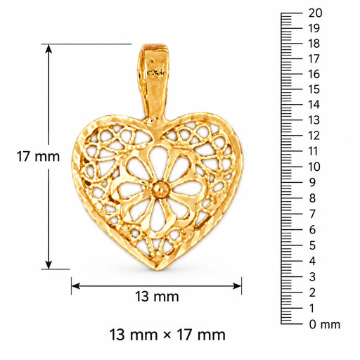 Filigree Heart Charm Pendant 14k Gold (0.9 Grams) Yellow Gold 14k