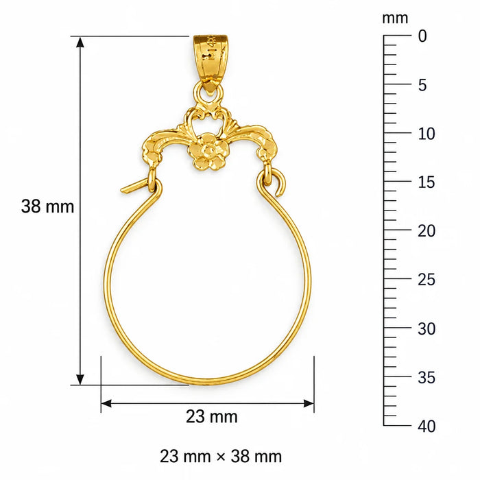 Flower Charm Holder Charm Pendant 14k Gold (1.5 Grams) Yellow Gold 14k