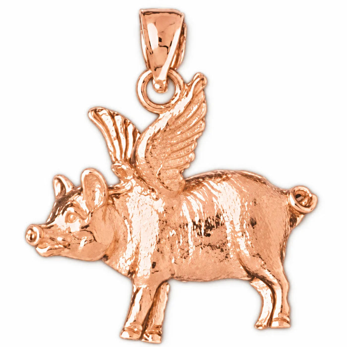 Flying Pig Charm Pendant 14k Gold Rose Gold 14k