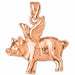 Flying Pig Charm Pendant 14k Gold Rose Gold 14k