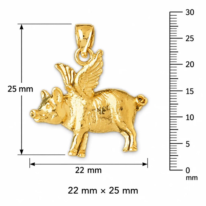 Flying Pig Charm Pendant 14k Gold Yellow Gold 14k