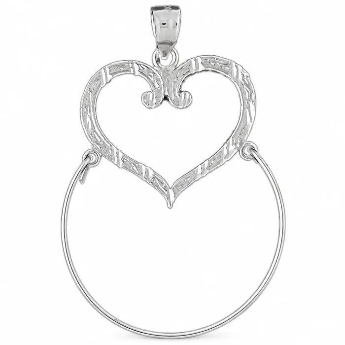 Heart Charm Holder Charm Pendant 14k Gold (2.2 Grams) White Gold 14k