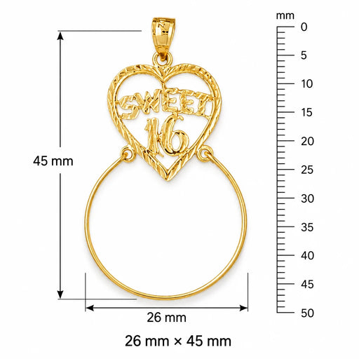 Heart Charm Holder Charm Pendant 14k Gold (2.5 Grams) Yellow Gold 14k