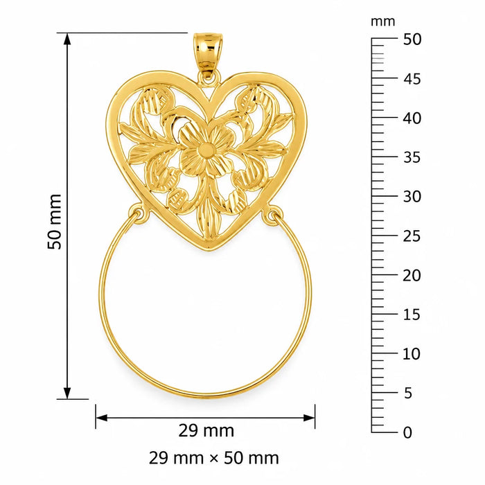 Heart Charm Holder Charm Pendant 14k Gold (3.9 Grams) Yellow Gold 14k