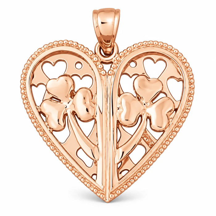 Heart With Three Leaf Clover Charm Pendant 14k Gold (8.9 Grams) Rose Gold 14k