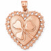 Heart With Three Leaf Clover Charm Pendant 14k Gold (8 Grams) Rose Gold 14k