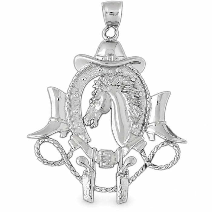 Horse Cowboy Hat Boots Guns Horseshoe Charm Pendant 14k Two Tone Yellow and White Gold White Gold 14k