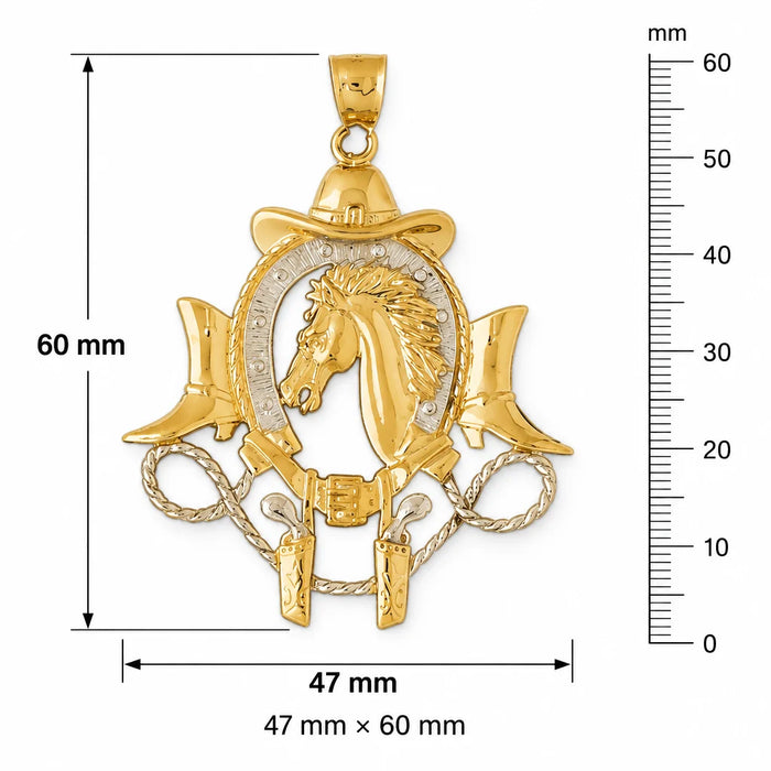 Horse Cowboy Hat Boots Guns Horseshoe Charm Pendant 14k Two Tone Yellow and White Gold Yellow Gold 14k