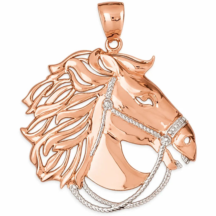 Horse Head Charm Pendant 14k Two Tone Yellow and White Gold
