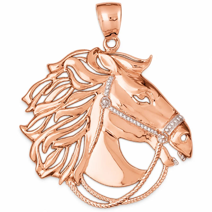 Horse Head Charm Pendant 14k Two Tone Yellow and White Gold Rose Gold 14k