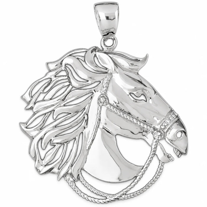 Horse Head Charm Pendant 14k Two Tone Yellow and White Gold White Gold 14k