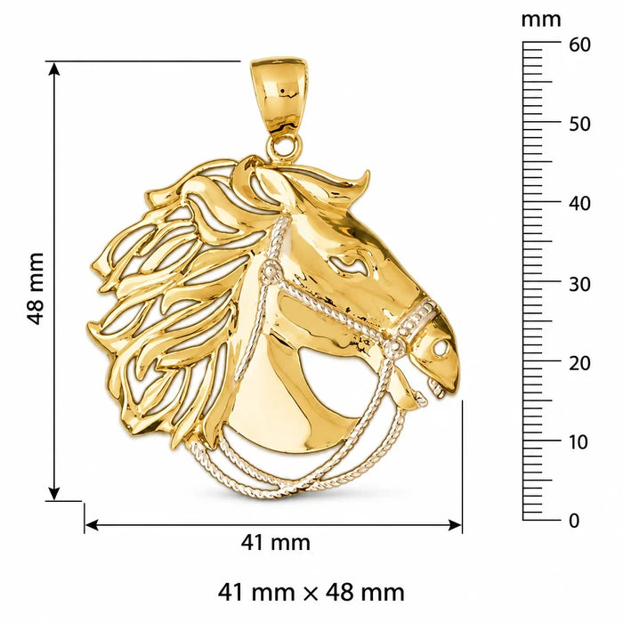 Horse Head Charm Pendant 14k Two Tone Yellow and White Gold