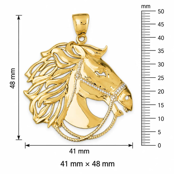 Horse Head Charm Pendant 14k Two Tone Yellow and White Gold Yellow Gold 14k