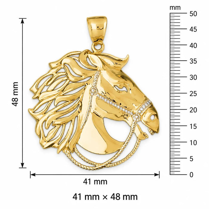 Horse Head Charm Pendant 14k Two Tone Yellow and White Gold
