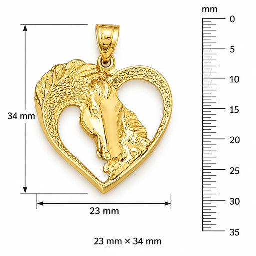 Horses In Heart Charm Pendant 14k Gold Yellow Gold 14k