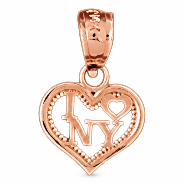 I Love NY Heart Charm Pendant 14k Gold Rose Gold 14k