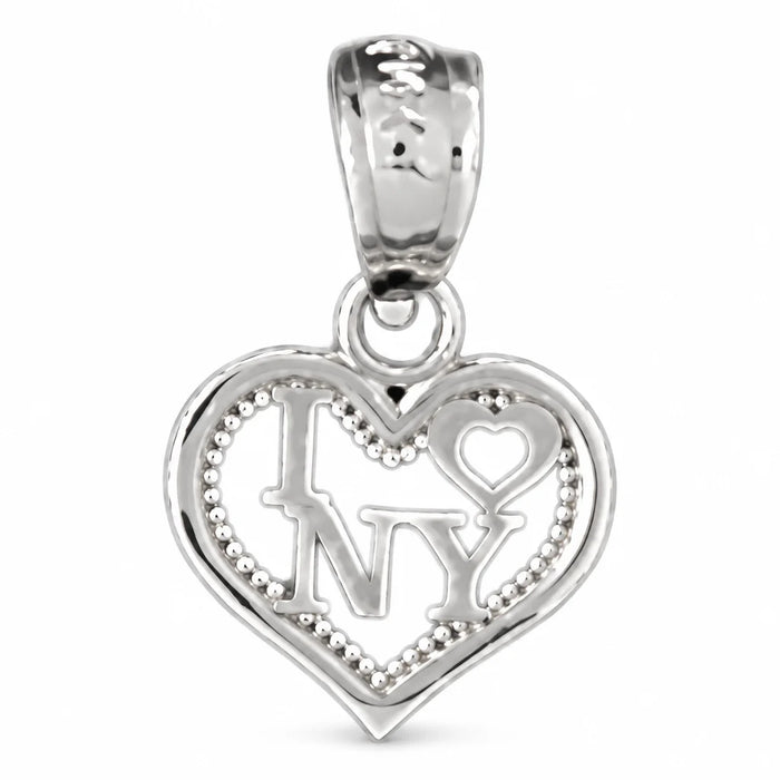 I Love NY Heart Charm Pendant 14k Gold White Gold 14k