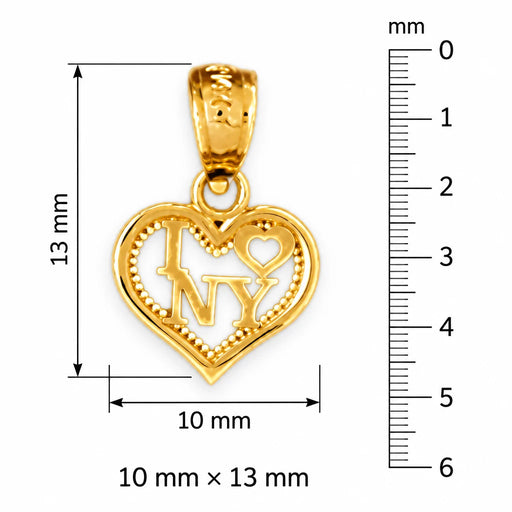 I Love NY Heart Charm Pendant 14k Gold Yellow Gold 14k