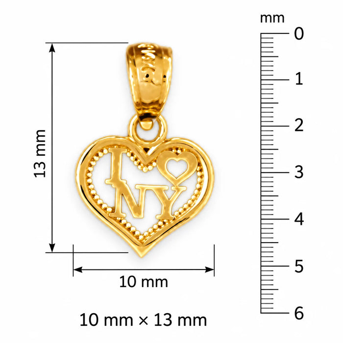 I Love NY Heart Charm Pendant 14k Gold Yellow Gold 14k