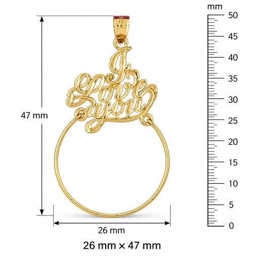 I Love You Charm Holder Charm Pendant 14k Gold Yellow Gold 14k