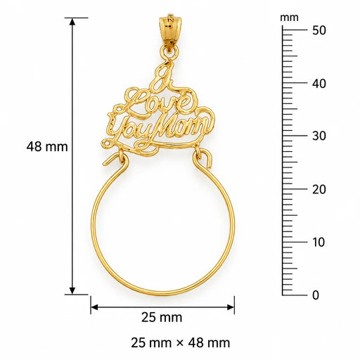 I Love You Mom Charm Holder Charm Pendant 14k Gold Yellow Gold 14k