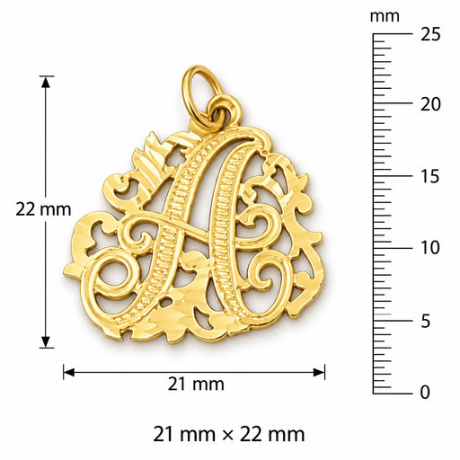Initial A Charm Pendant 14k Gold (1.7 Grams) Yellow Gold 14k