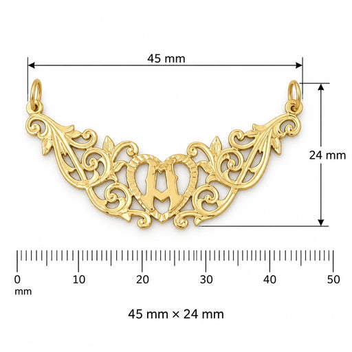 Initial A Heart Charm Pendant 14k Gold (1 Gram) Yellow Gold 14k