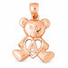 Initial A Teddy Bear Heart Charm Pendant 14k Gold Rose Gold 14k