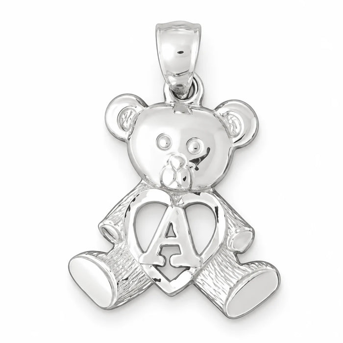 Initial A Teddy Bear Heart Charm Pendant 14k Gold White Gold 14k