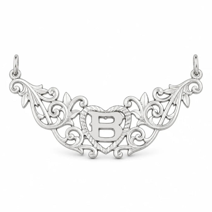 Initial B Heart Charm Pendant 14k Gold (1 Gram) White Gold 14k