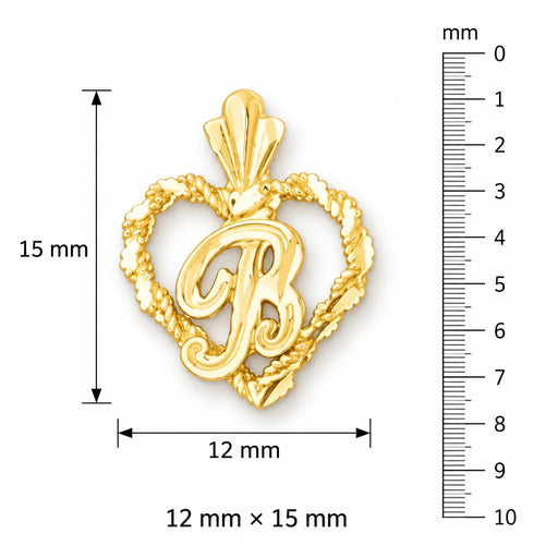 Initial B Heart Charm Pendant 14k Gold Yellow Gold 14k