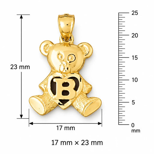 Initial B Teddy Bear Heart Charm Pendant 14k Gold Yellow Gold 14k
