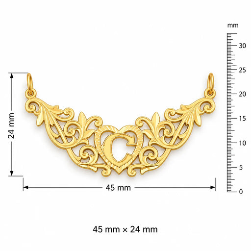 Initial C Heart Charm Pendant 14k Gold (1 Gram) Yellow Gold 14k