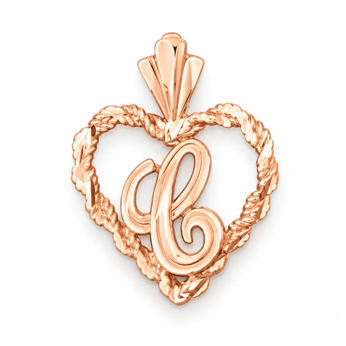 Initial C Heart Charm Pendant 14k Gold Rose Gold 14k