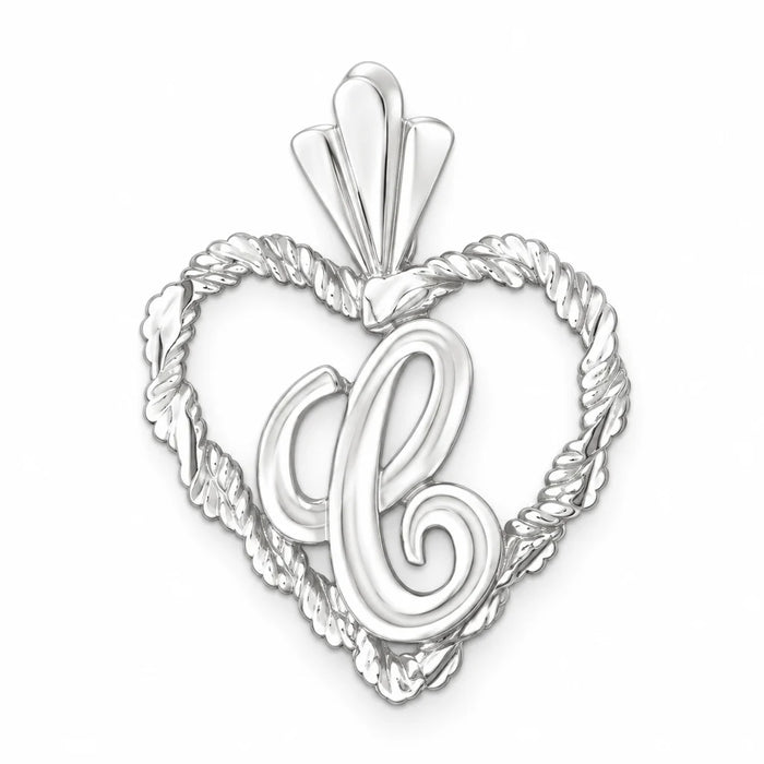 Initial C Heart Charm Pendant 14k Gold White Gold 14k