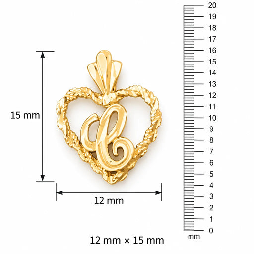 Initial C Heart Charm Pendant 14k Gold Yellow Gold 14k