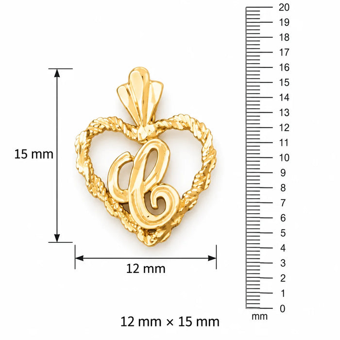 Initial C Heart Charm Pendant 14k Gold Yellow Gold 14k
