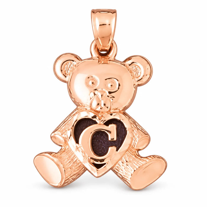 Initial C Teddy Bear Heart Charm Pendant 14k Gold Rose Gold 14k