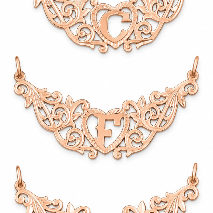 Initial F Heart Charm Pendant 14k Gold (1 Gram) Rose Gold 14k