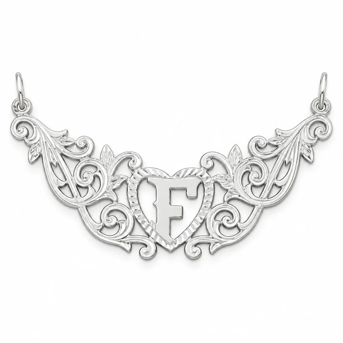 Initial F Heart Charm Pendant 14k Gold (1 Gram) White Gold 14k