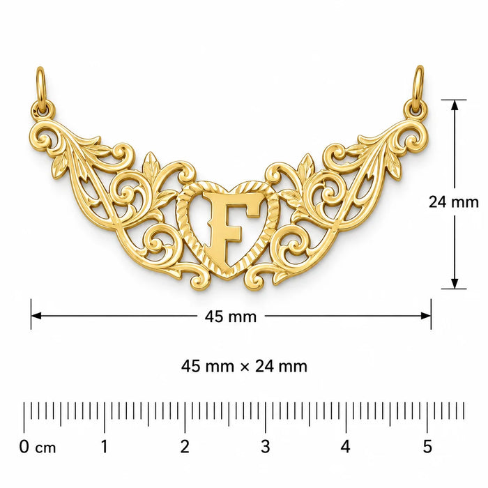 Initial F Heart Charm Pendant 14k Gold (1 Gram) Yellow Gold 14k