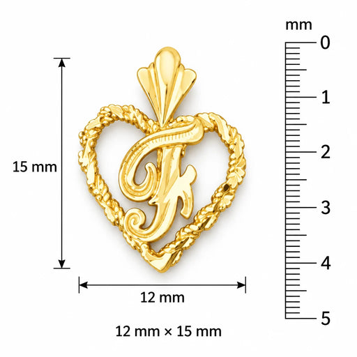 Initial F Heart Charm Pendant 14k Gold Yellow Gold 14k