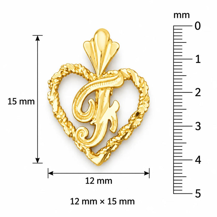 Initial F Heart Charm Pendant 14k Gold Yellow Gold 14k