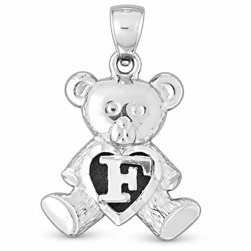 Initial F Teddy Bear Heart Charm Pendant 14k Gold White Gold 14k