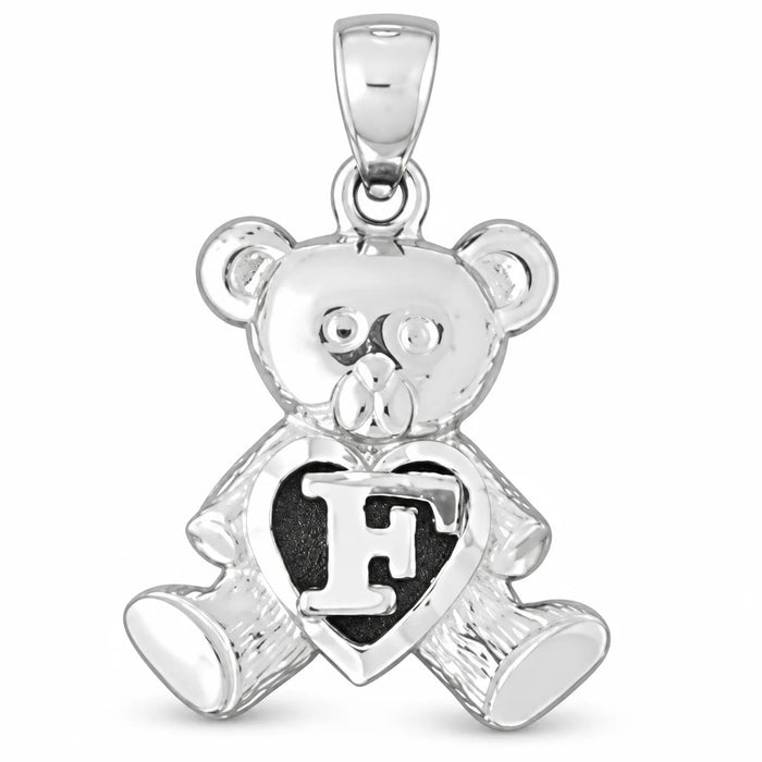 Initial F Teddy Bear Heart Charm Pendant 14k Gold White Gold 14k