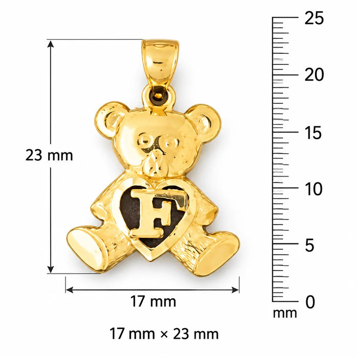 Initial F Teddy Bear Heart Charm Pendant 14k Gold Yellow Gold 14k